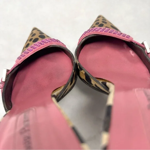 Cesare Paciotti Vintage Y2K Leopard Embellished Pointe Toe Kitten Heel Mules 36 - Picture 7 of 14